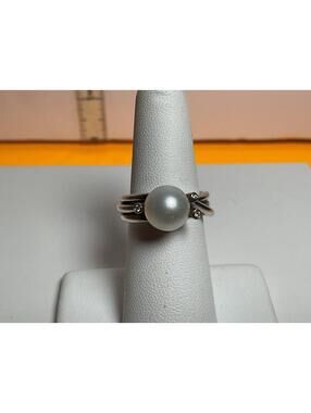 Pandora Woven Splendor Pearl And  14k Diamond Ring Sz 7 Retired